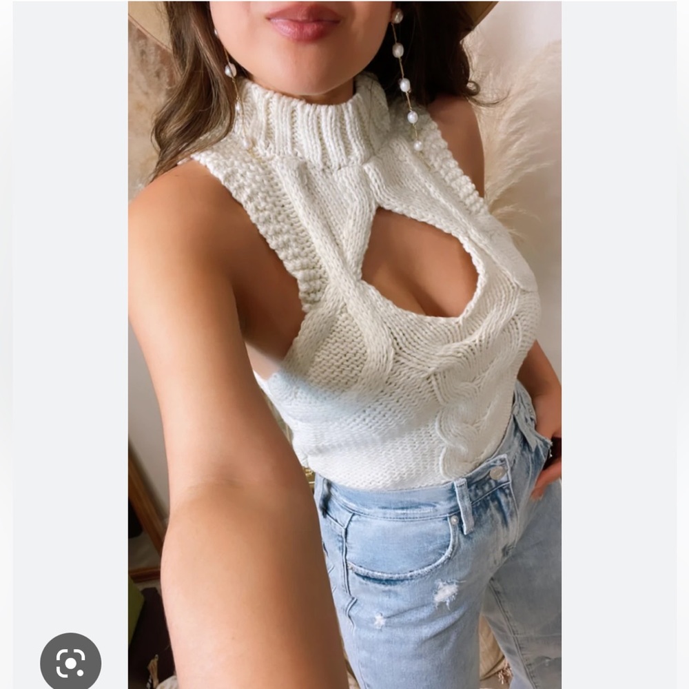 For Love & Lemons Keke Cable Knit Tank in Cream